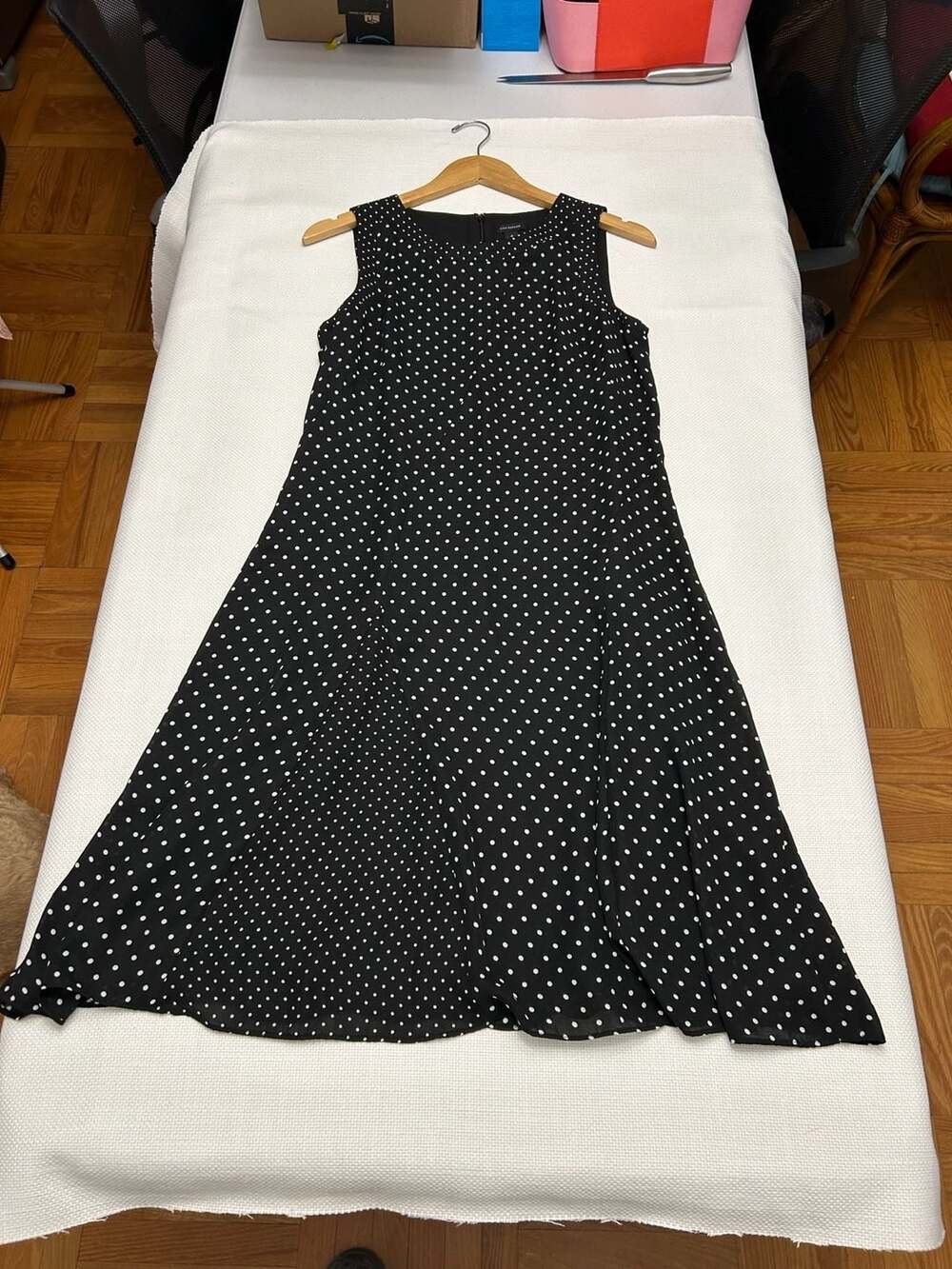 Ann Taylor Sleeveless Polka Dot A-Line Midi Dress